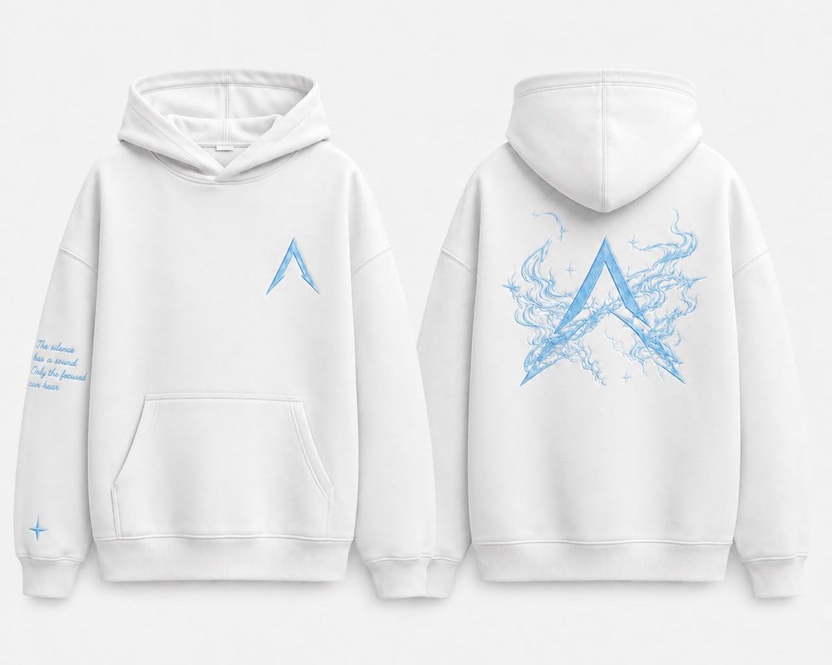 White / Baby Blue Print Hoodie